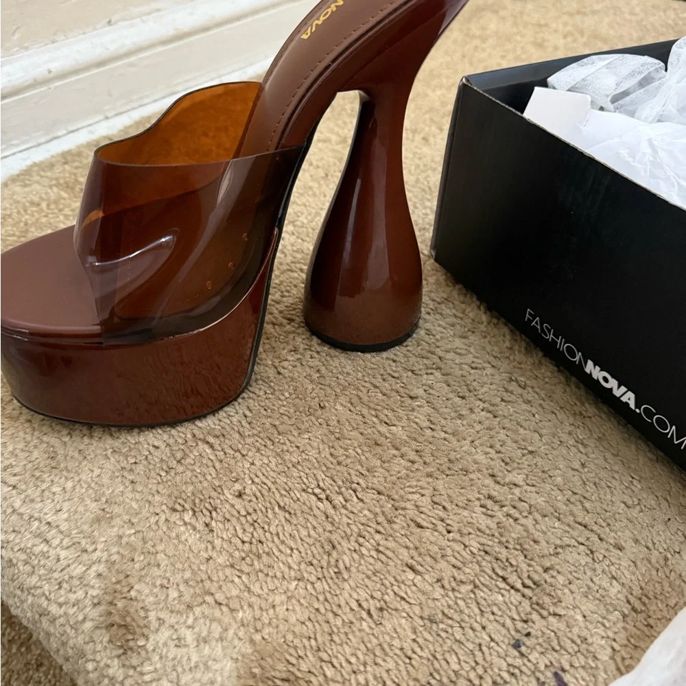 Fashion Nova Brown Platform Clear Strap Mules